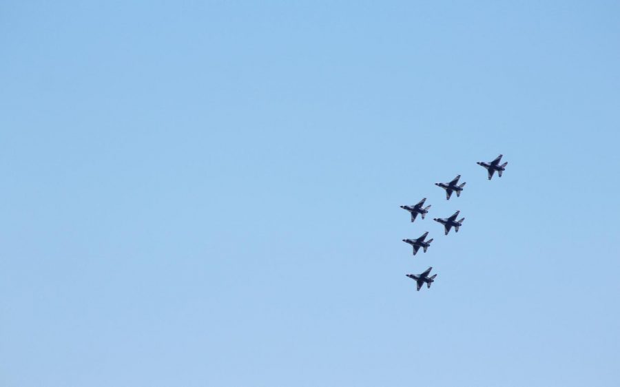 The Air Force Thunderbirds fly over Encinitas on Friday, May 15, in support of healtcare workers at Scripps Memorial Hospital. (Photo courtesy of Matt Racine)