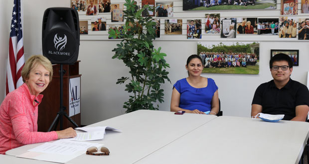 Samuel Maturino with his mother. Samuel was being interviewed by member Mona Ackerman (Courtesy photo)