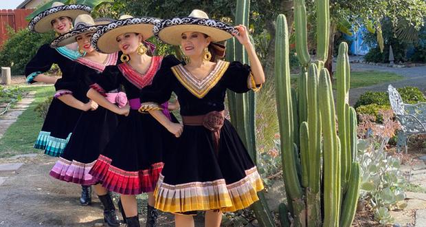 Ballet Folklorico El Tapatio de San Dieguito director and dancers at Encinitas Dia de los Muertos. From L-R:Director Nadia Arambula, Jimena Rodriguez,
Kimberly Villasenor and Paola Mendoza. A free community event, Encinitas Dia de los Muertos will be live streamed November 1, 2020 on Encinitas Friends of the Arts YouTube.
(courtesy photo)