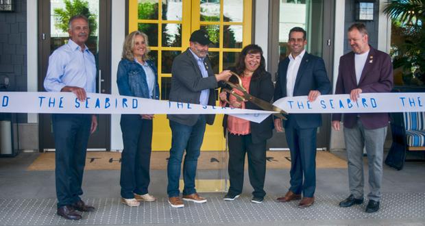 Oceanside City council members Peter Weiss and Kori Jensen with Jeremy Cohen, Senior Vice President at S.D. Malkin Properties, Council member Ryan Kiem and Michael Stephens Area Managing Director of Mission Pacific Hotel and The Seabird Resort.