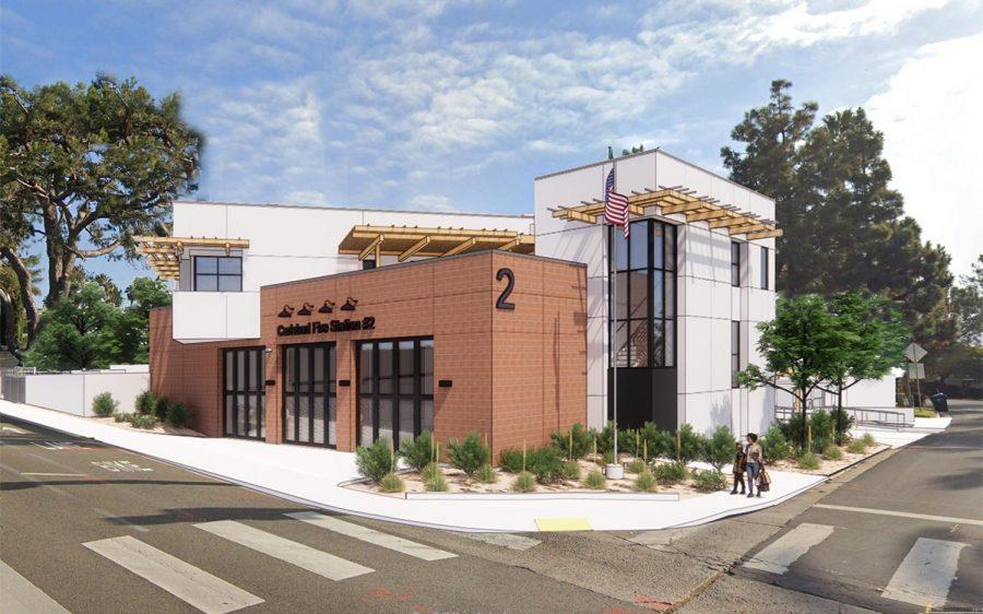 An architectural rendering shows what the new Carlsbad Fire Station 2 is expected to look like. (Courtesy photo)