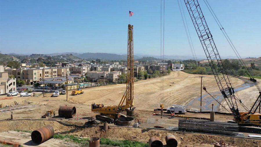 Work continues on one of the bridges across San Marcos Creek, pictured in early June. (San Marcos city photo)