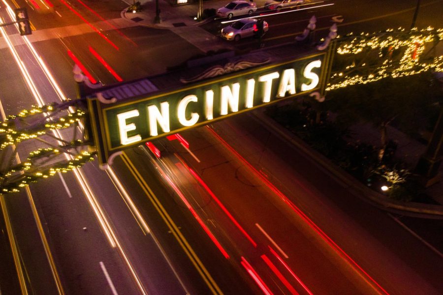 The+Encinitas+city+sign+over+Coast+Highway+101+is+shown+decorated+with+holiday+lights+in+this+2018+file+image.+%28Photo+by+Ian+McDonnell%2C+iStock+Getty+Images%29