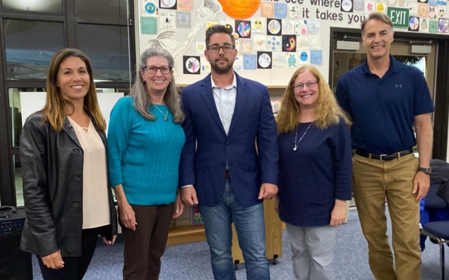 Cardiff School District Board of Trustees, left to right: President Siena Randall, Nancy Orr, new appointee Shad Thielman, Rhea Stewart and Dave Clark. (Cardiff School District photo)