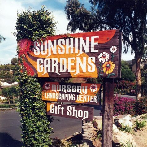 One of Sunshine Gardens’ signs marks the location of the nursery at Encinitas Boulevard and Quail Gardens Drive. (Sunshine Gardens photo)