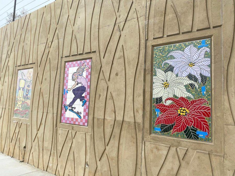 Mosaics are pictured at the Santa Fe Drive undercossing at Interstate 5 in Encinitas in late August 2020, installed as part of improved pedestrian and cyclist access with the Build NCC freeway project. (Photo by Jim Gilliam, courtesy of the city of Encinitas)