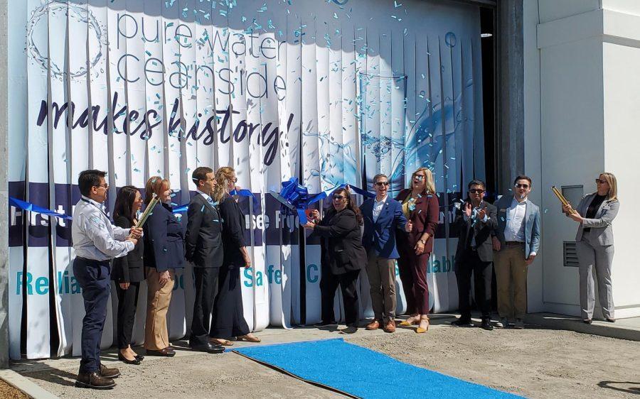 Officials from Oceanside and elsewhere in San Diego County celebrate the opening of the Pure Water Oceanside facility on Tuesday, March 22. (Photo by Jeremy Kemp for the city of Oceanside)