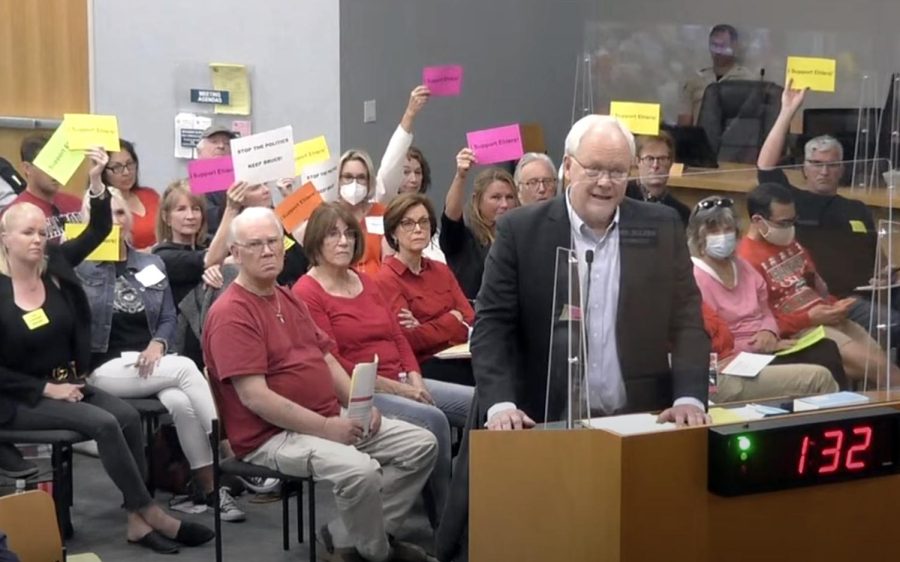 Former+Encinitas+Planning+Commission+Chairman+Bruce+Ehlers%2C+with+supporters+behind+him%2C+addresses+the+City+Council+on+Wednesday%2C+April+13%2C+ahead+of+the+council%E2%80%99s+vote+to+remove+him+from+the+commission.+%28Encinitas+city+video+feed%29