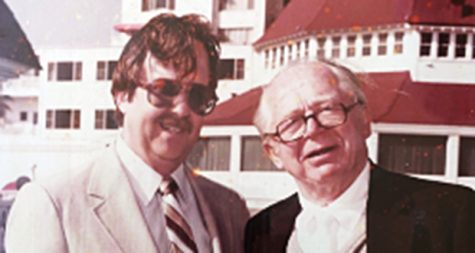 Columnist Tom Morrow stands with noted director Billy Wilder at the Hotel del Coronado in San Diego. (Photo courtesy of Tom Morrow)