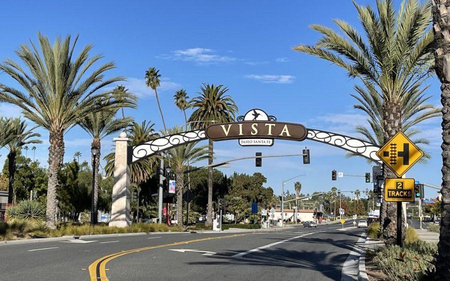 The Paseo Santa Fe project in Vista, pictured in November 2021, includes a sign for the city. (Vista city photo)