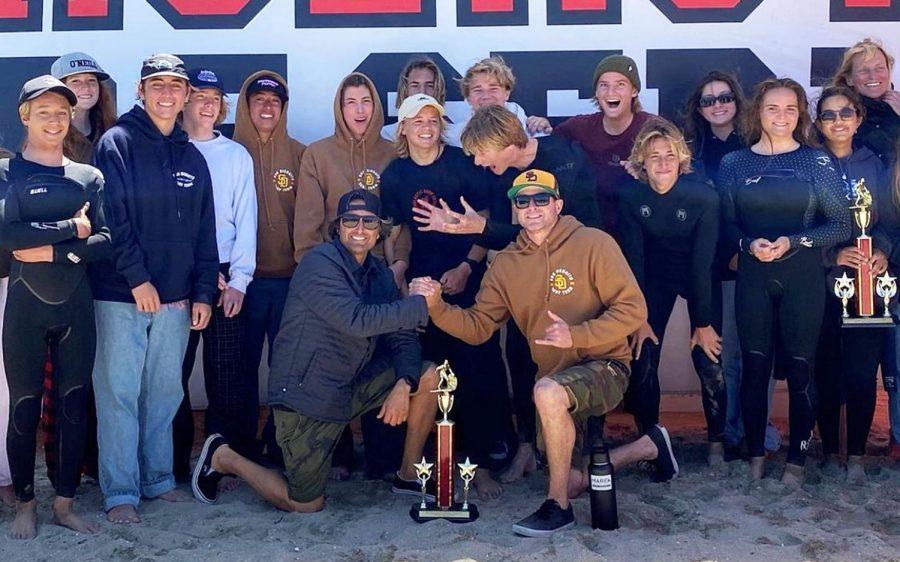 San Dieguito High School Academy's surf team celebrates its recent Scholastic Surf Series state championship. (Courtesy photo)