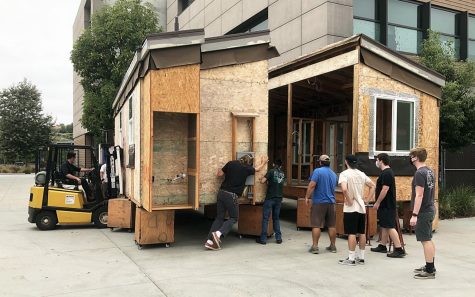 San Marcos High School students reposition the modules of a Warrior Village Project home on Sept. 8, 2020. (Warrior Village Project photo)