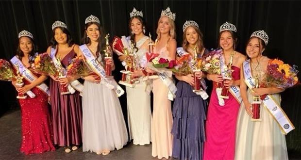 Miss Oceanside Rebeca Casanova (center left) and Miss Teen Oceanside Senna Zimmerman (center right) stand with the winning princesses June 4 at the Star Theater. (Courtesy photo)