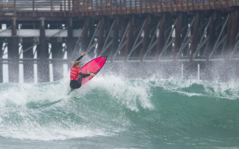 Encinitas surfer Alyssa Spencer, pictured Saturday, Sept. 17, during Nissan Super Girl Surf Pro competition at the Oceanside Pier, took the top spot in quarterfinals. (Super Girl Surf Pro photo by Kurt Steinmetz)