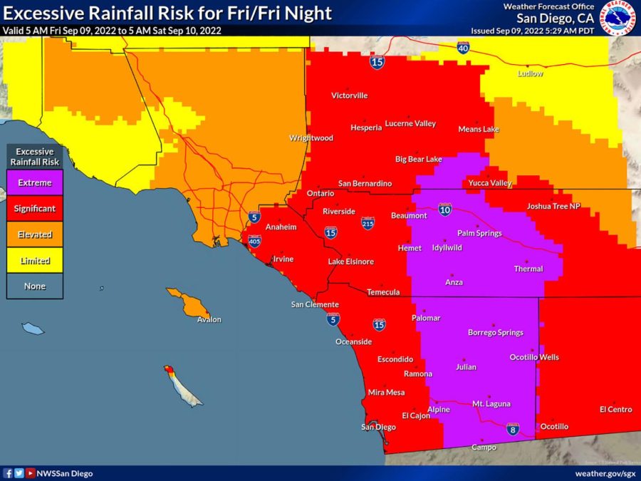 Graphic shows San Diego County excessive rainfall risks from the National Weather Service. (NWS graphic)