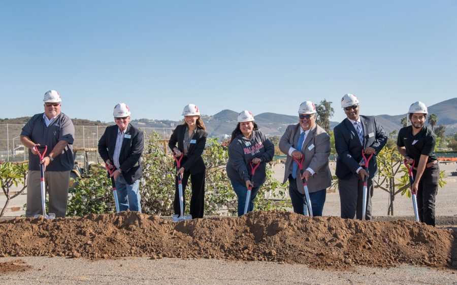 Palomar+College+officials+take+part+in+a+groundbreaking+ceremony+Tuesday%2C+Oct.+18%2C+for+the+San+Marcos+community+college%E2%80%99s+first+football+stadium+since+its+founding+in+1946.+A+new+softball+stadium+will+also+be+built.+%28Palomar+College+photo%29