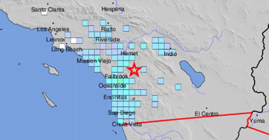 A+U.S.+Geological+Survey+map+shows+community+intensity+reports+from+a+4.2-magnitude+earthquake+that+was+felt+throughout+the+San+Diego+region+and+elsewhere+on+March+31.+The+quake+was+centered+near+the+Palomar+Mountain+Observatory.+%28USGS+image%29