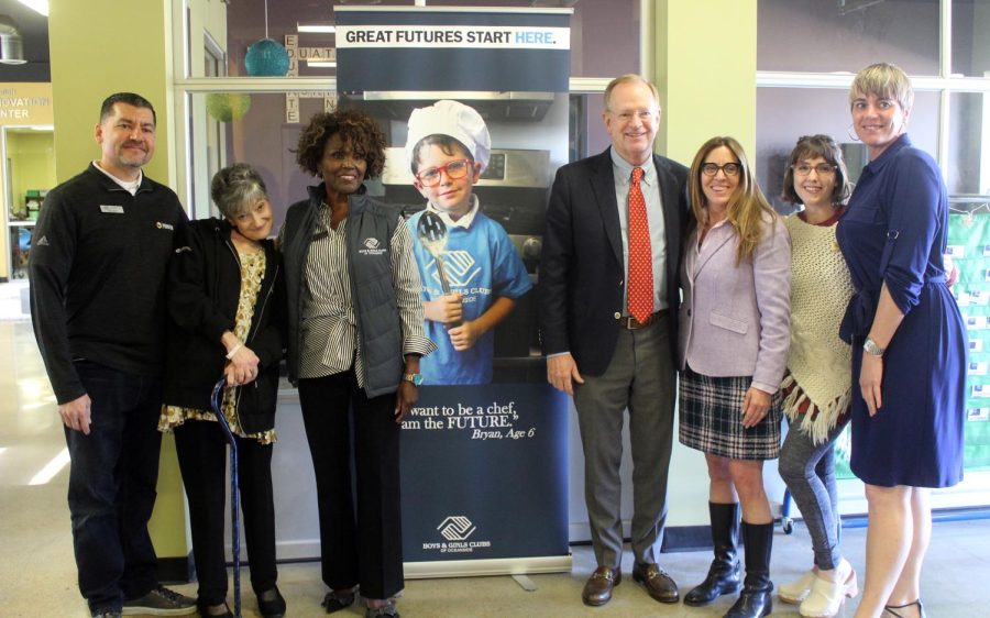 Boys & Girls Clubs of America President and CEO Jim Clark (fourth from right) visits with Boys & Girls Clubs of Oceanside CEO Jodi Diamond (third from right) and local organization board members on April 4. (Courtesy photo)