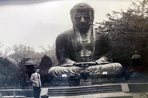 Tom Morrow, then a young writer from Iowa, at the worlds largest Buddha in Japan. (Tom Morrow photo)