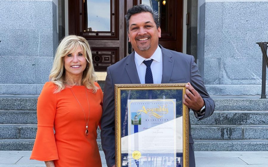 MAAC President and CEO Arnulfo Manriquez (right) receives the organization’s resolution certificate naming it a California Nonprofit of the Year from Assemblywoman Laurie Davies (R-74th District) on June 7 at the state Capitol in Sacramento. (Courtesy photo)