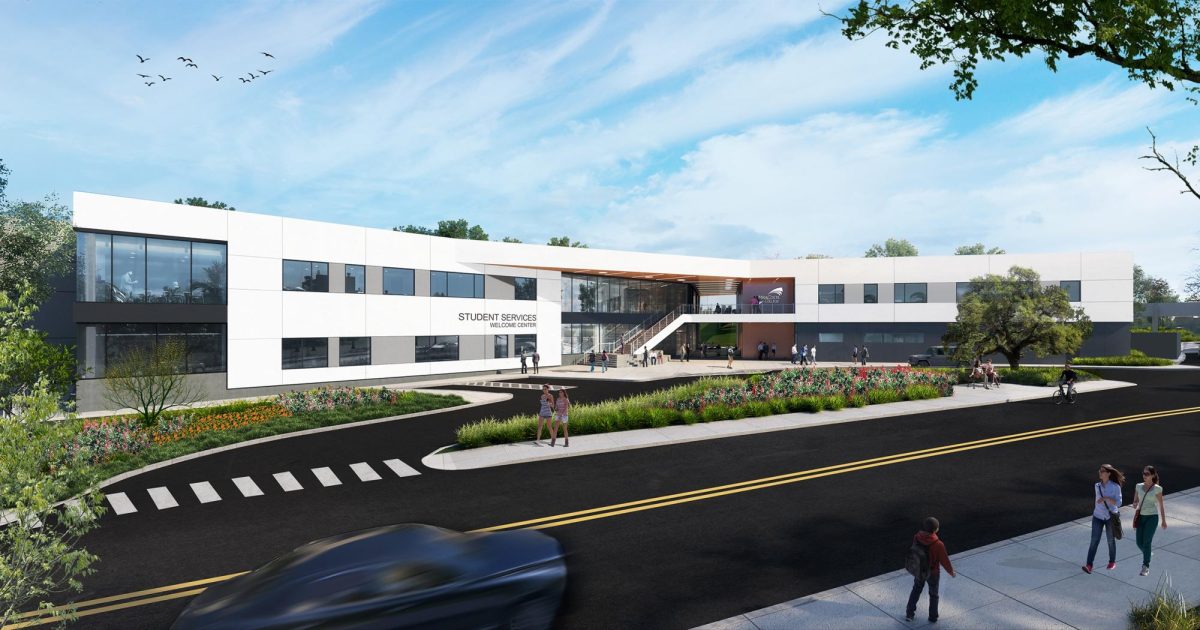 A rendering shows the future MiraCosta College Student Services Building, which is expected to be completed by spring 2024. (MiraCosta College/DLR Group image)