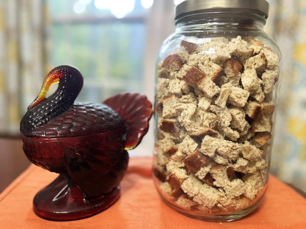 Stuffing bread isn’t just more economical, healthier and delicious, but it can be made months ahead of time because the cubes should be dry. You can also put together stove-top stuffing kits in individual jars for a quick weeknight side. (Photo by Laura Woolfrey Macklem)