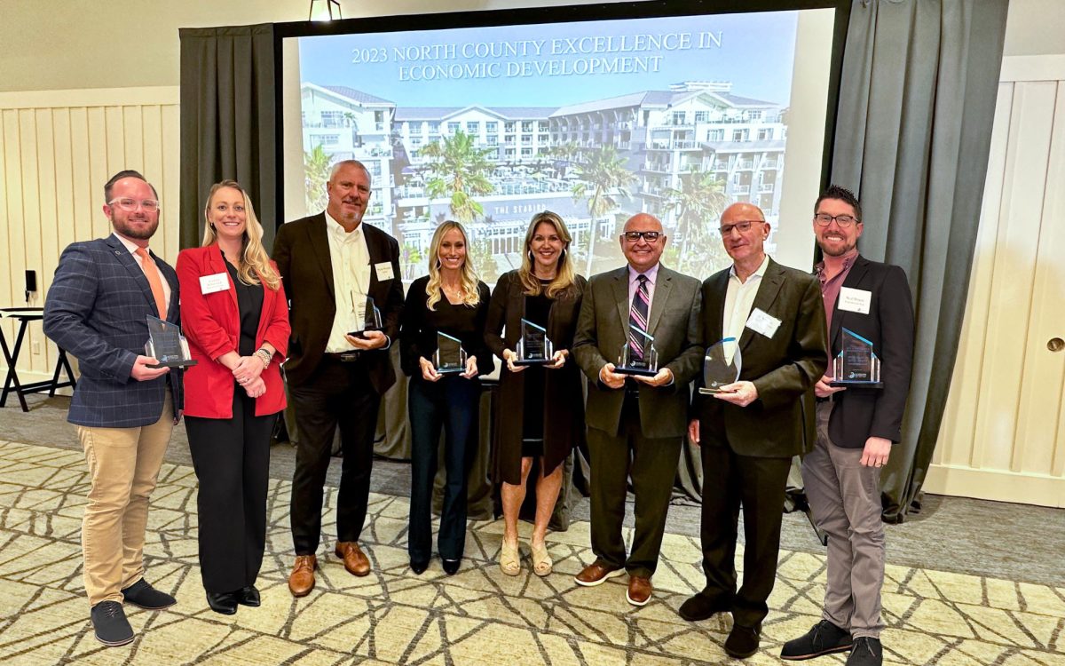 Representatives of this year’s North County Economic Development award winners stand together during a celebratory banquet Dec. 14 in Oceanside. (Courtesy photo)