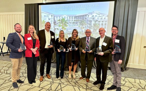 Representatives of this year’s North County Economic Development award winners stand together during a celebratory banquet Dec. 14 in Oceanside. (Courtesy photo)