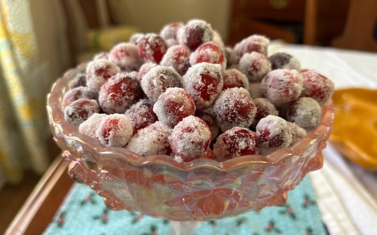 Not only are sugared cranberries a stunning addition to a charcuterie board, they can dazzle the top of a holiday dessert or bob in a holiday cocktail. (Photo by Laura Macklem)