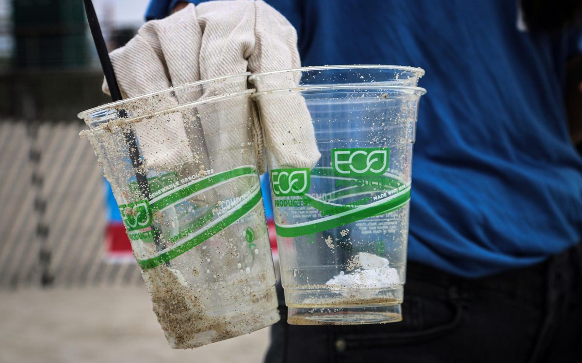 These ‘bioplastic’ cups such as these can only be composted in an industrial composting facility, studies report. In most cases, they end up in landfills because they can’t be recycled. (Photo by Brian Yurasits via Unsplash)