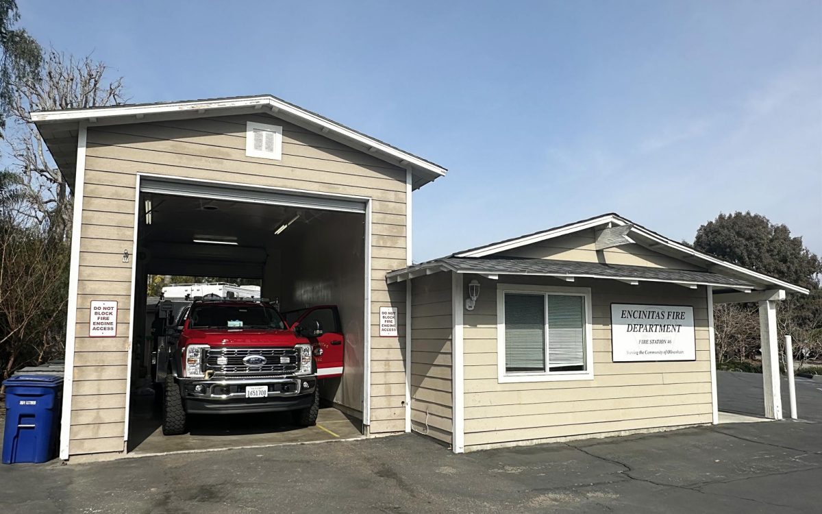 An Encinitas Fire Department vehicle sits in Olivenhain’s fire station, pictured Jan. 31. (Photo by Patrick Doyle)