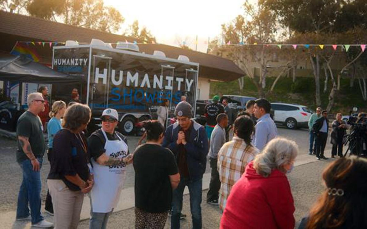 City leaders, nonprofit supporters and advocates for the homeless gather April 29 for the official opening of Oceanside’s new Safe Parking Program. (Oceanside city photo)