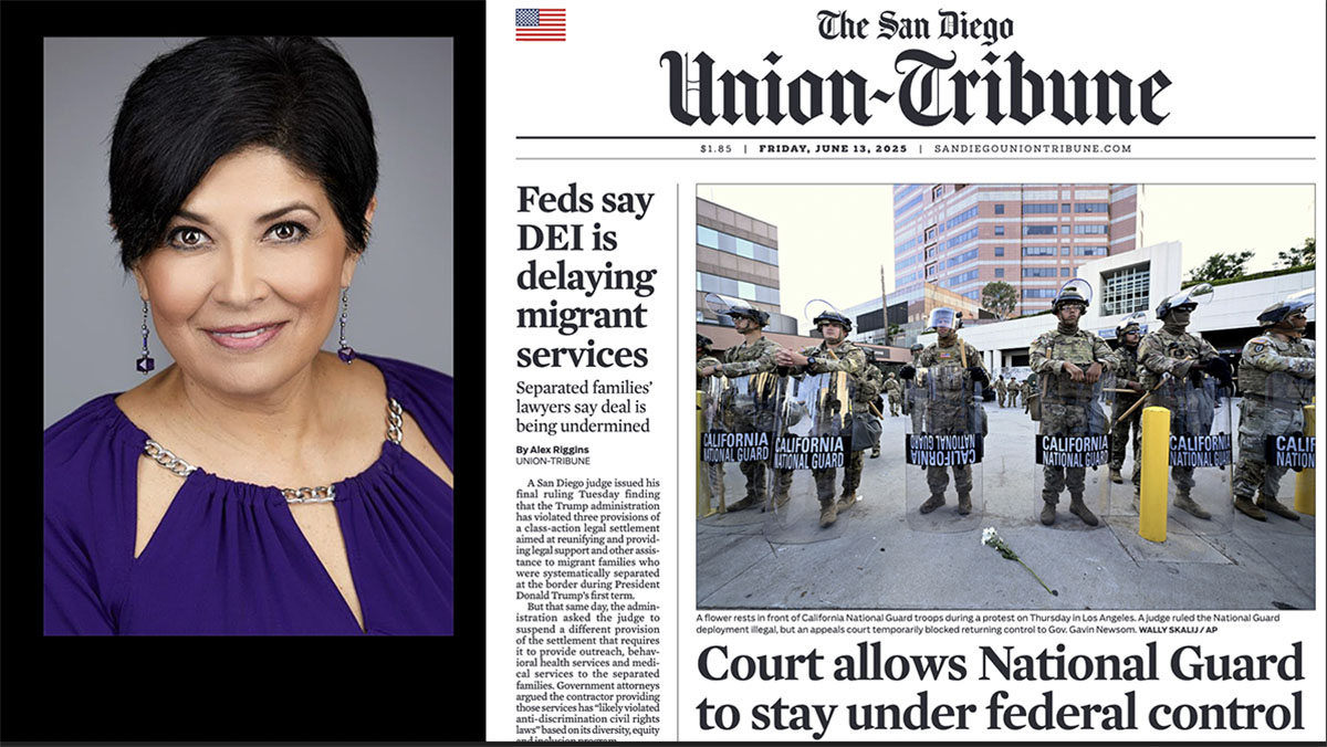 Laura Castañeda (left) had been deputy opinion editor of The San Diego Union-Tribune until Thursday. (Times of San Diego photo illustration)