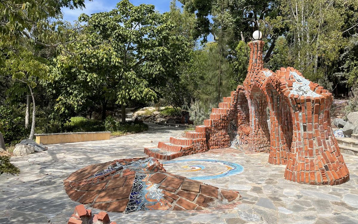 Palomar College in San Marcos is home to a sculpture designed by late artist James Hubbell, pictured July 20, 2022. The piece was installed in the campus’s arboretum in 1971. (North Coast Current photo)