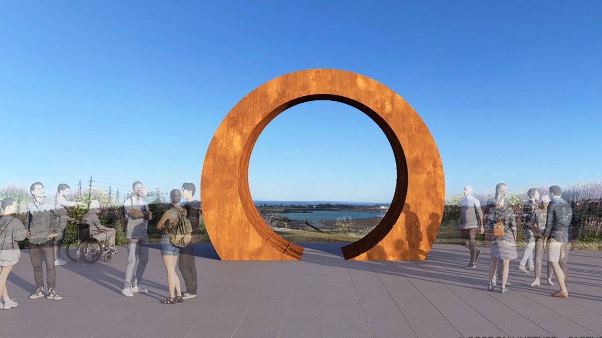 An art piece titled “The Ring,” designed by artist Gordon Huether Studio of Napa, and will be located on the upper plateau of Carlsbad’s Veterans Memorial Park overlooking the ocean, lagoon and golf course. (Artist’s rendering)