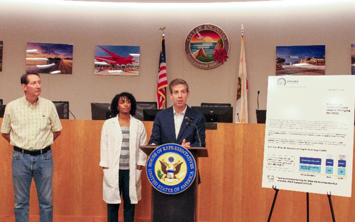 Rep. Mike Levin, D-49th District, holds a news conference in the Encinitas City Council Chambers on Oct. 3 regarding the status of the Affordable Care Act in the midst of the federal government shutdown. (Courtesy photo)