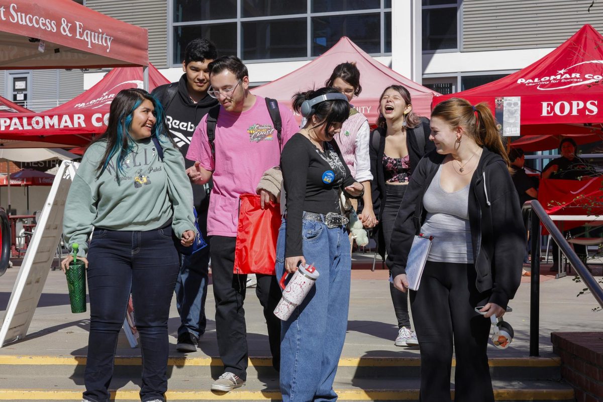 Students are shown outside the Palomar College Student Union in San Marcos on Feb. 5, 2025, during the first week of the spring semester. (Palomar College photo)