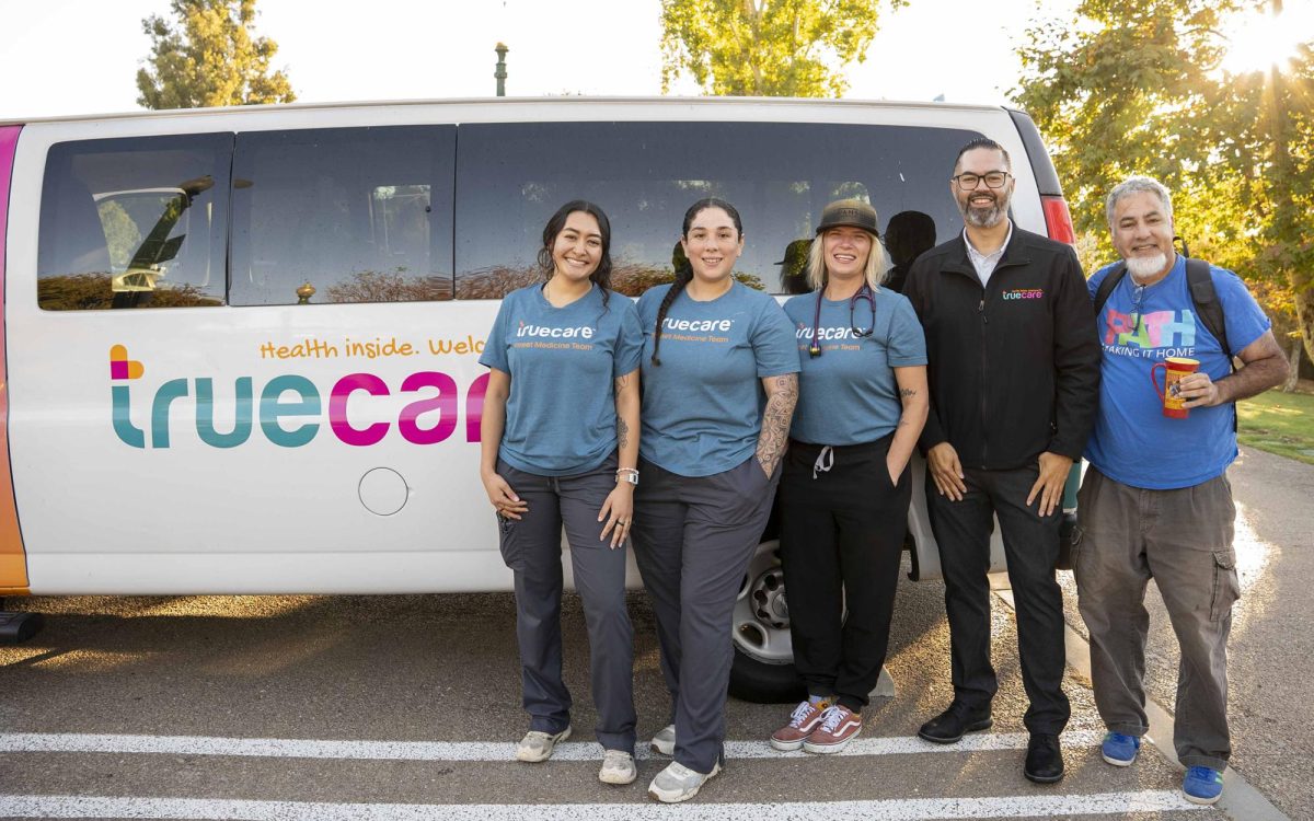 Pictured Oct. 29, left to right: Medical assistants Nora Garcia and Marta Adame, Drs. Andrea Daugirdas and Jorge Otañez, and Ted Manaktala of PATH are part of TrueCare’s new Street Medicine Program. (TrueCare photo)