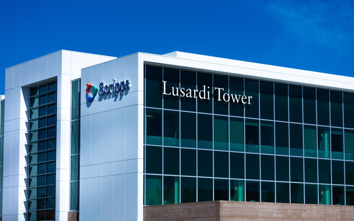 The new tower at Scripps Memorial Hospital Encinitas, pictured May 18, is named for philanthropists Warner Lusardi and his late wife, Debbie Lusardi, whose $25 million donation helped launch the project. (Scripps Health photo)