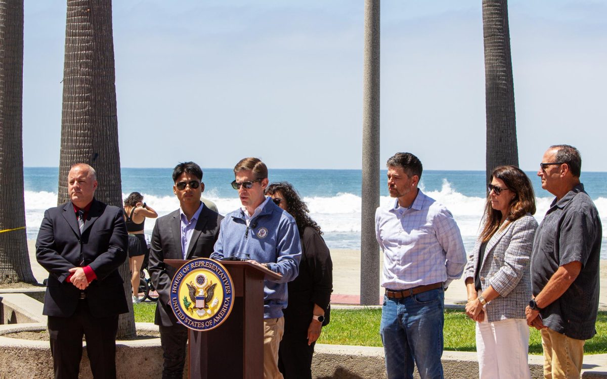 Rep. Mike Levin (D-49th District) announces June 2 a draft federal plan calling for long-term beach nourishment along Oceanside’s coast. (Levin office courtesy photo)